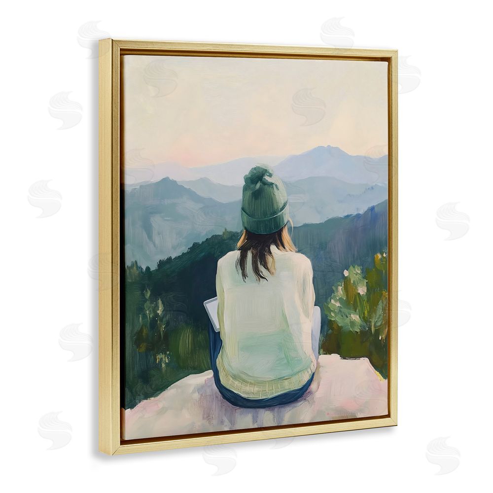 The Prints Vibe Mindful Solitude Meditation View Gold Floating Framed Canvas Wall Art