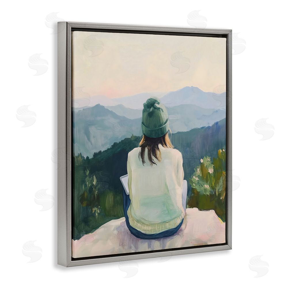 The Prints Vibe Mindful Solitude Meditation View Gray Floating Framed Canvas Wall Art