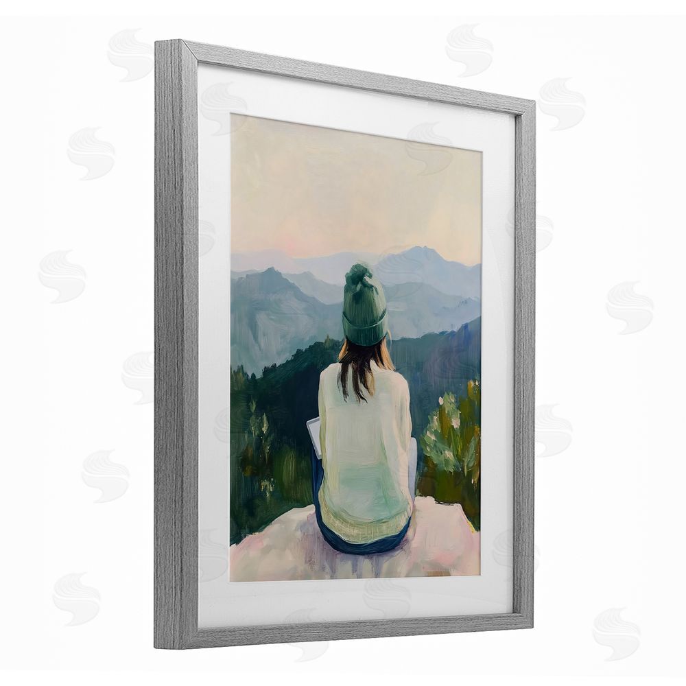 The Prints Vibe Mindful Solitude Meditation View Gray Framed Print Under Glass Wall Art
