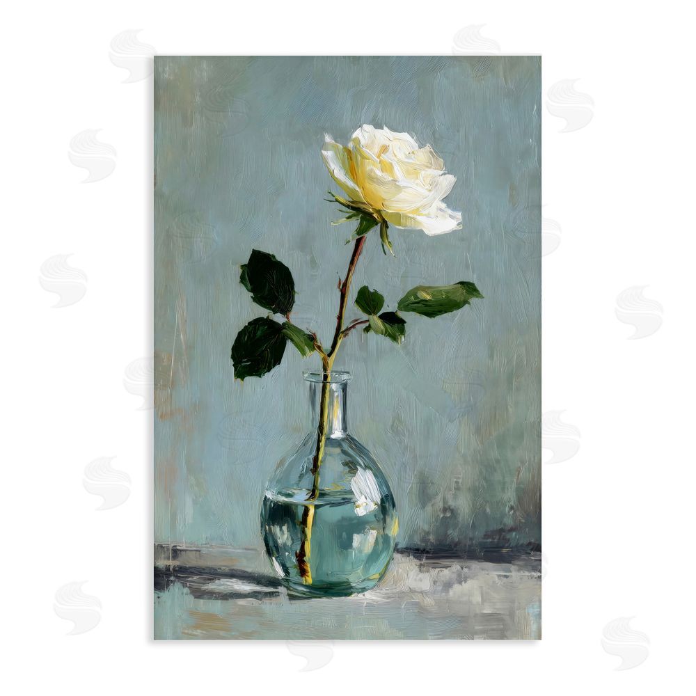 Petal Prints Design Sweet White Rose in Vase Stretched Canvas Wall Art Print