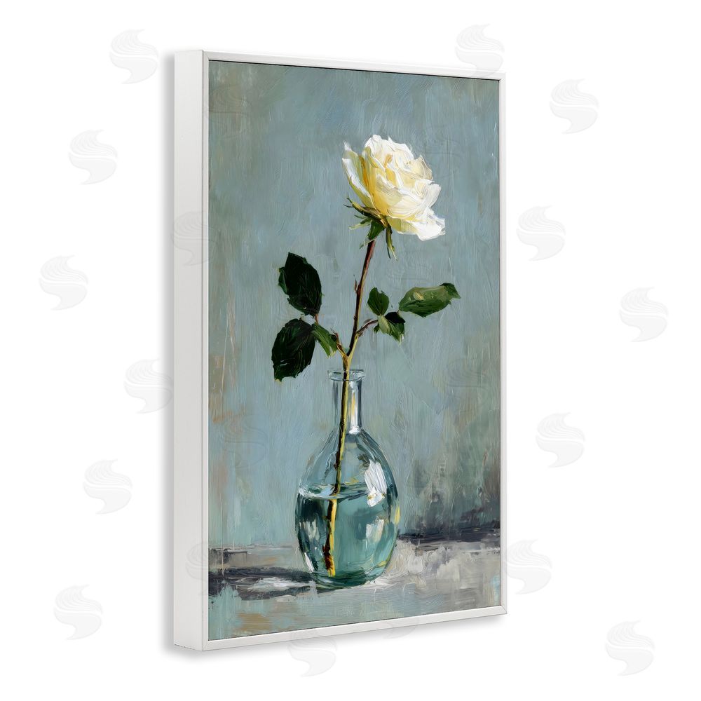 Petal Prints Design Sweet White Rose in Vase White Framed Giclee Wall Art Print