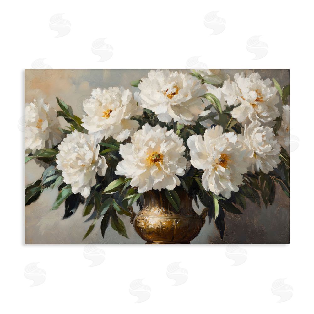 Petal Prints Design Golden Vase with Peonies Stretched Canvas Wall Art