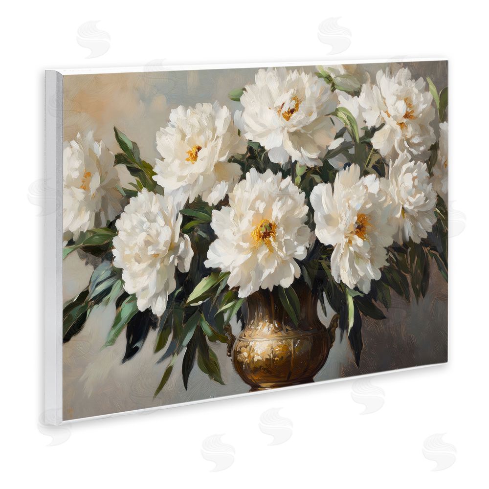Petal Prints Design Golden Vase with Peonies Wall Plaque Home Decor Art Print