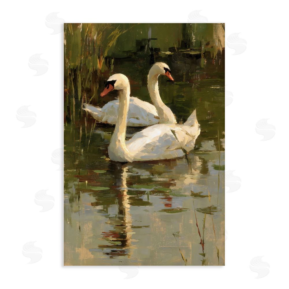 Petal Prints Design Swans For A Swim Stretched Canvas Wall Art Print