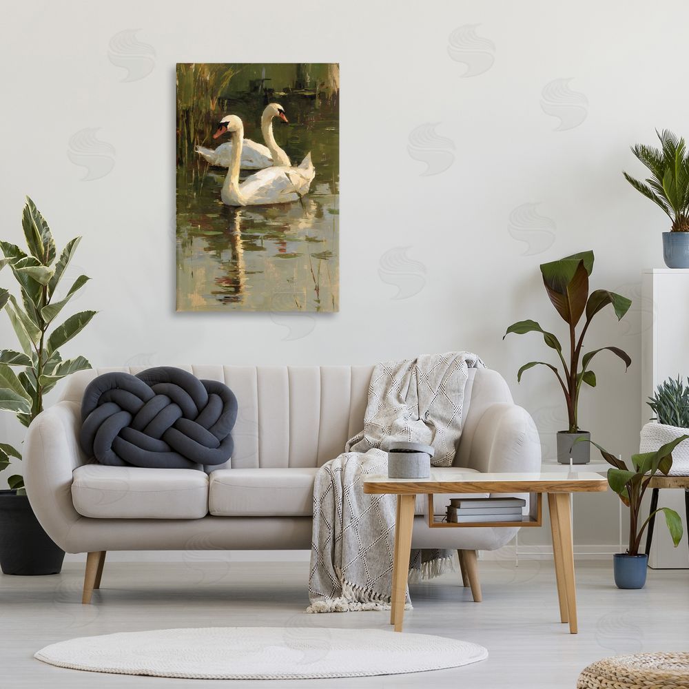 Petal Prints Design Swans For A Swim Stretched Canvas on Wall