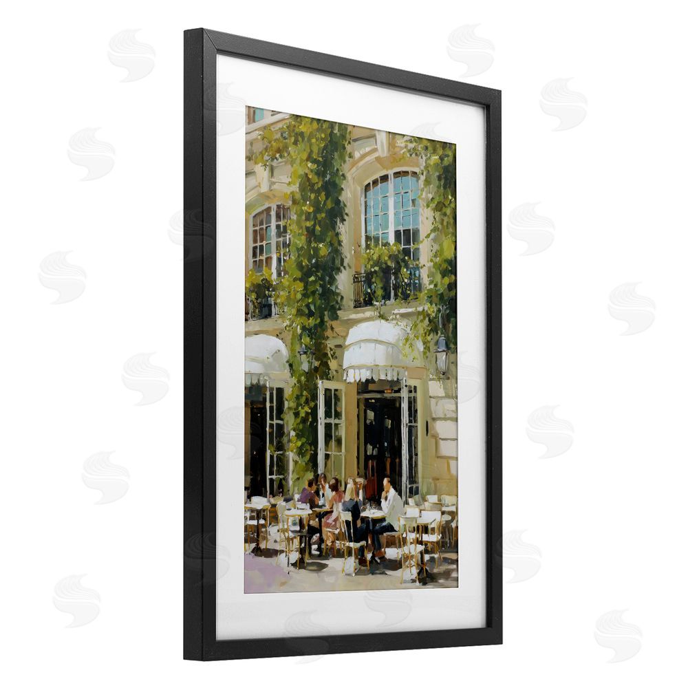Petal Prints Design Cafe Terrace with Ivy Black Framed Print Under Glass with Matting Wall Art