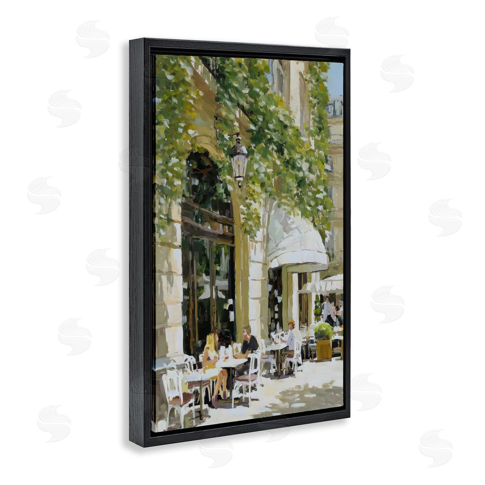 Petal Prints Design Sunny Day Cafe Terrace Black Floating Framed Canvas Wall Art Print