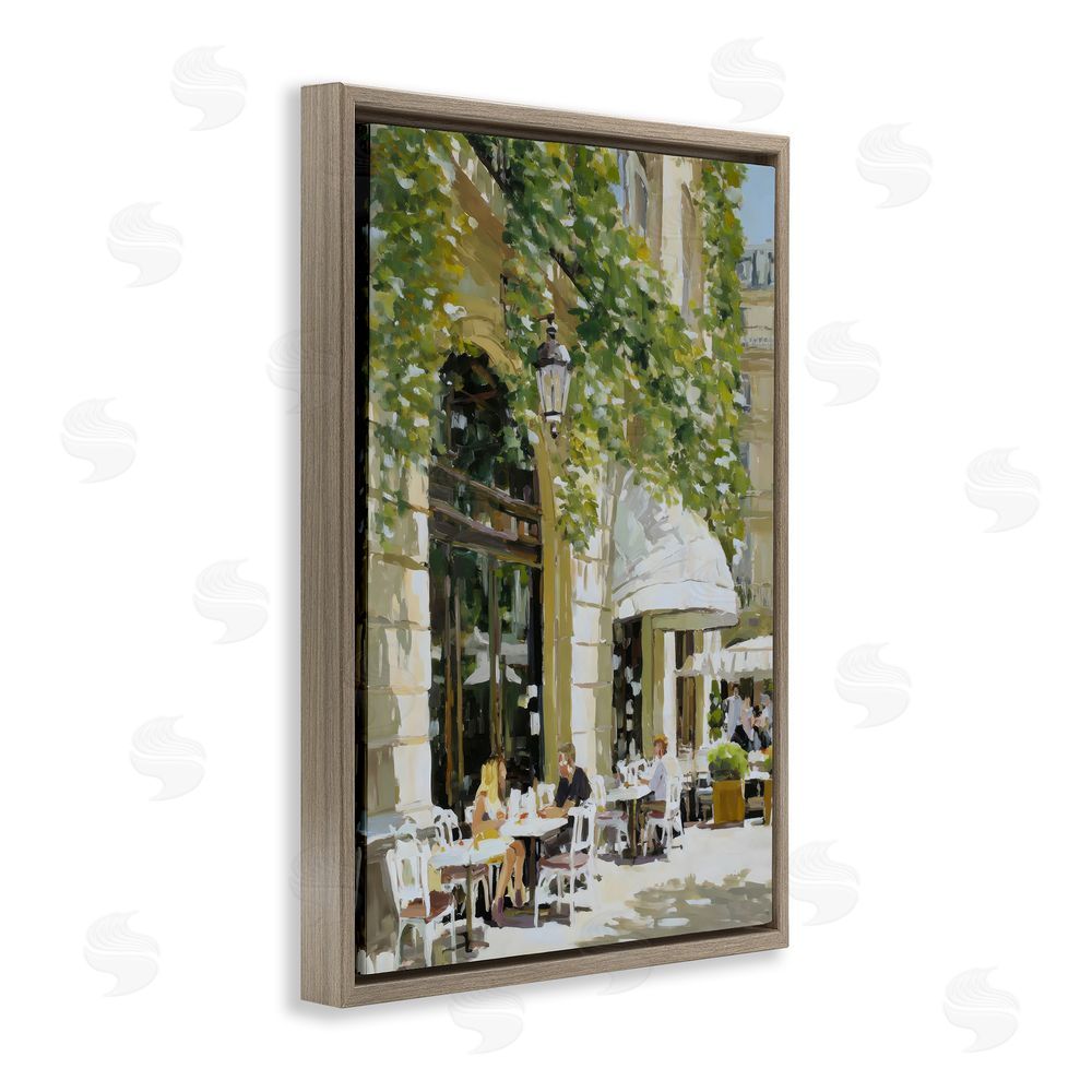 Petal Prints Design Sunny Day Cafe Terrace Brown Floating Framed Canvas Wall Art Print