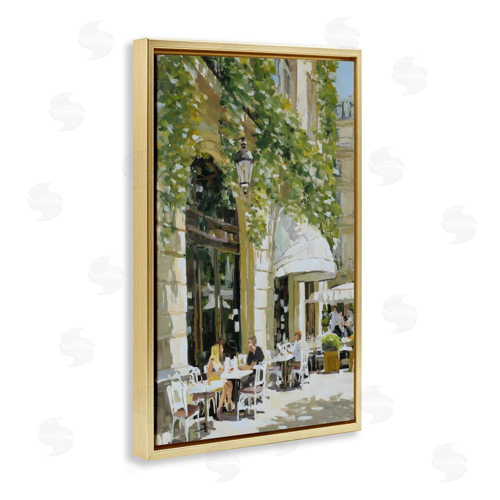 Petal Prints Design Sunny Day Cafe Terrace Gold Floating Framed Canvas Wall Art Print
