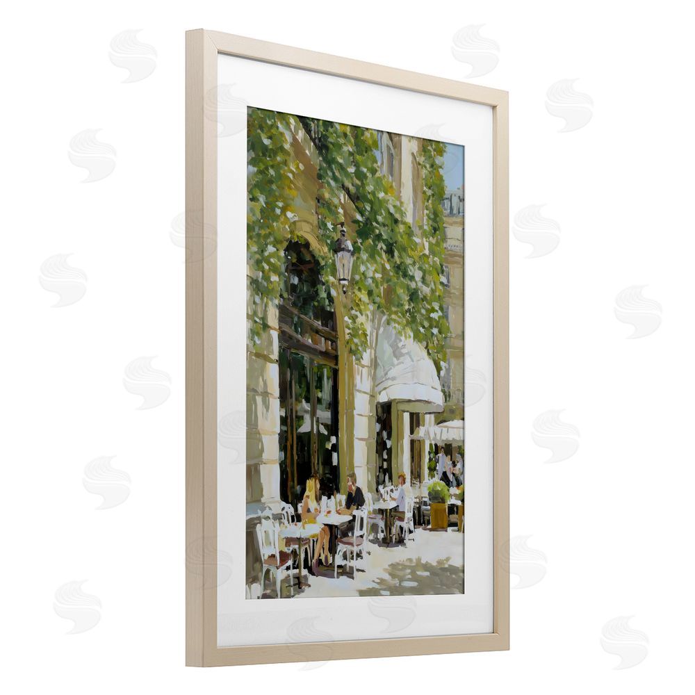 Petal Prints Design Sunny Day Cafe Terrace Brown Framed Print Under Glass with White Mat Wall Art