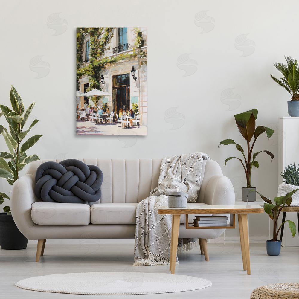 Petal Prints Design Streetside Cafe Terrace with Ivy Stretched Canvas on Wall