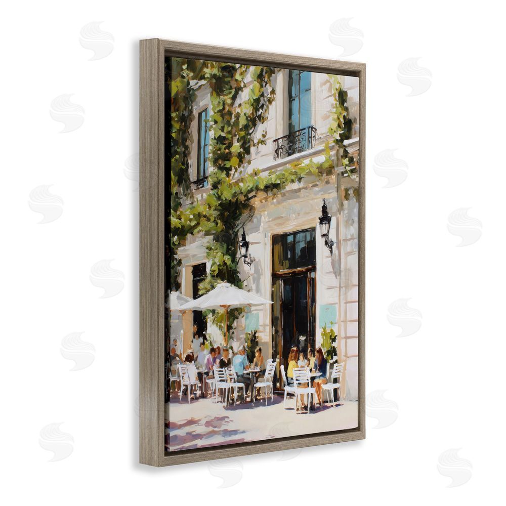 Petal Prints Design Streetside Cafe Terrace with Ivy Brown Floating Framed Canvas Wall Art Print