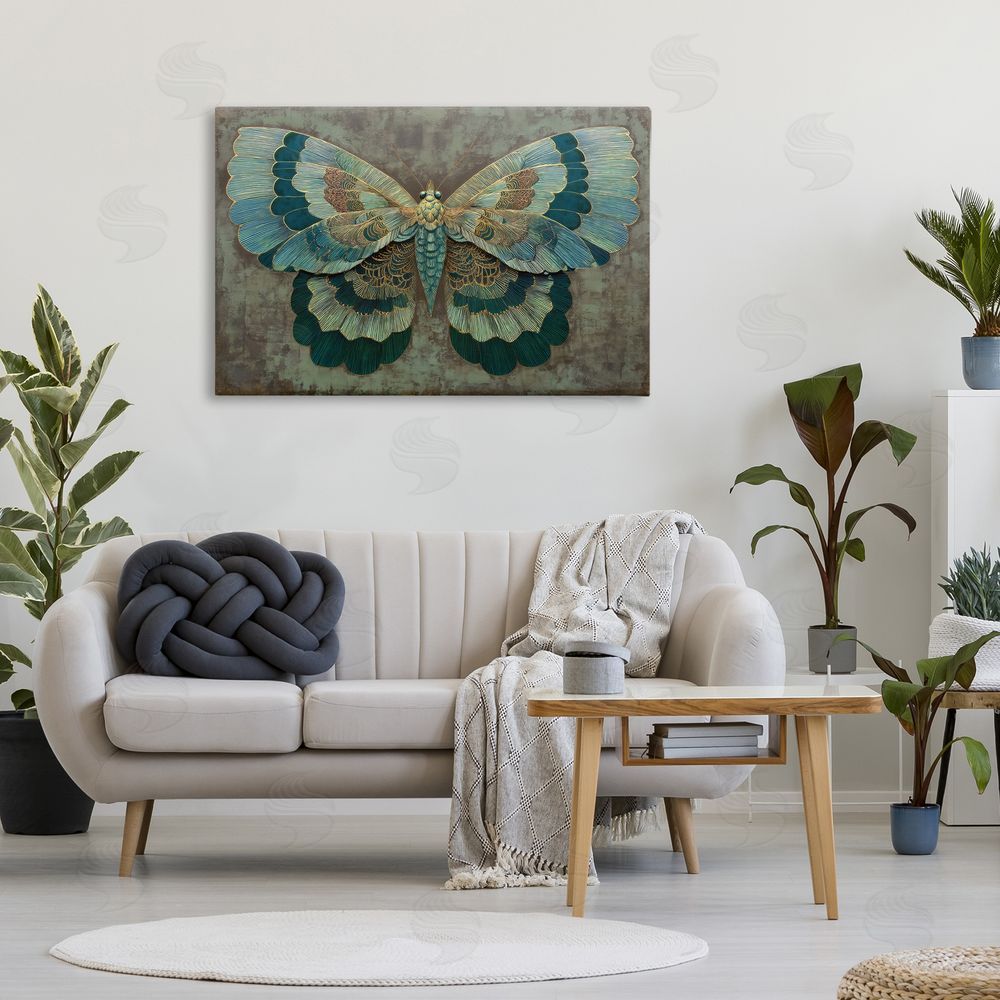 Petal Prints Design Golden Jewel Butterfly Stretched Canvas Wall Art in Room