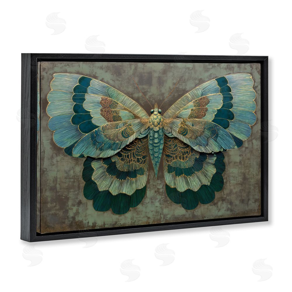 Petal Prints Design Golden Jewel Butterfly Black Floating Framed Canvas Wall Art