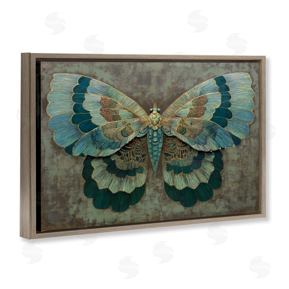 Petal Prints Design Golden Jewel Butterfly Brown Floating Framed Canvas Wall Art