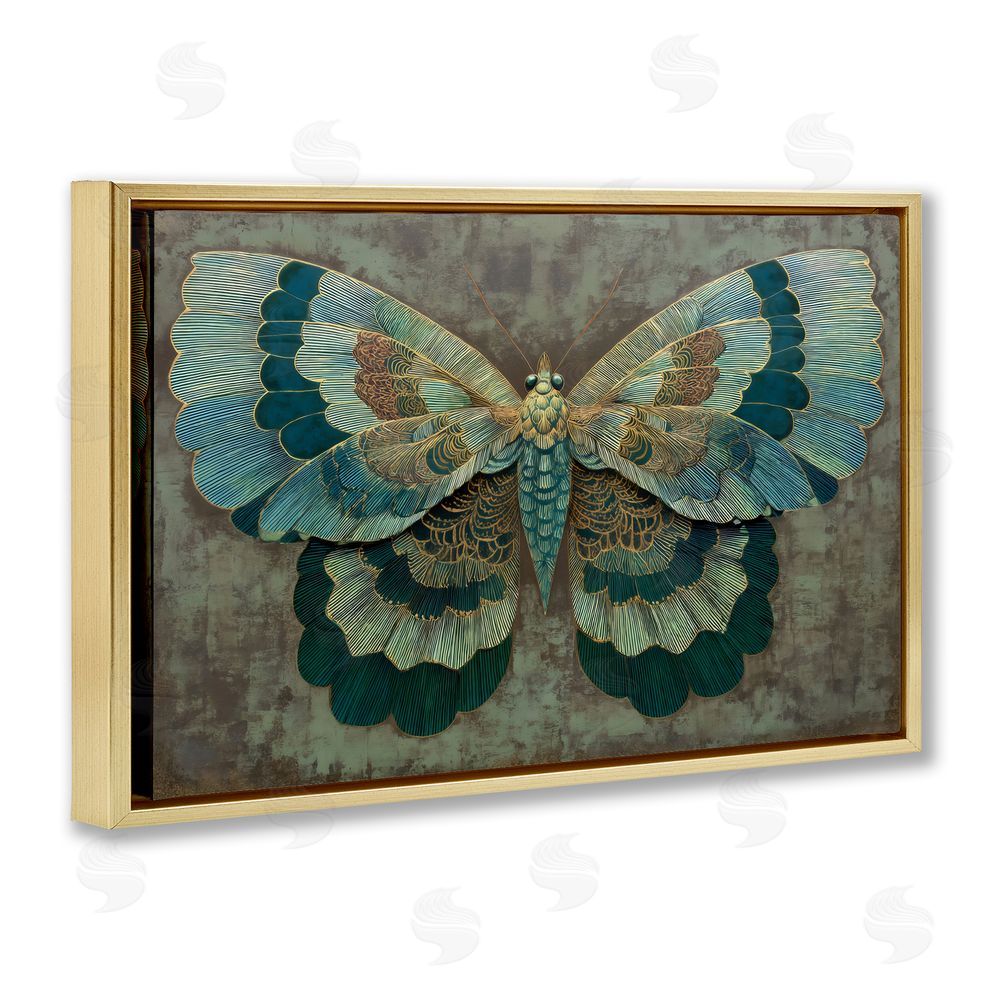 Petal Prints Design Golden Jewel Butterfly Gold Floating Framed Canvas Wall Art