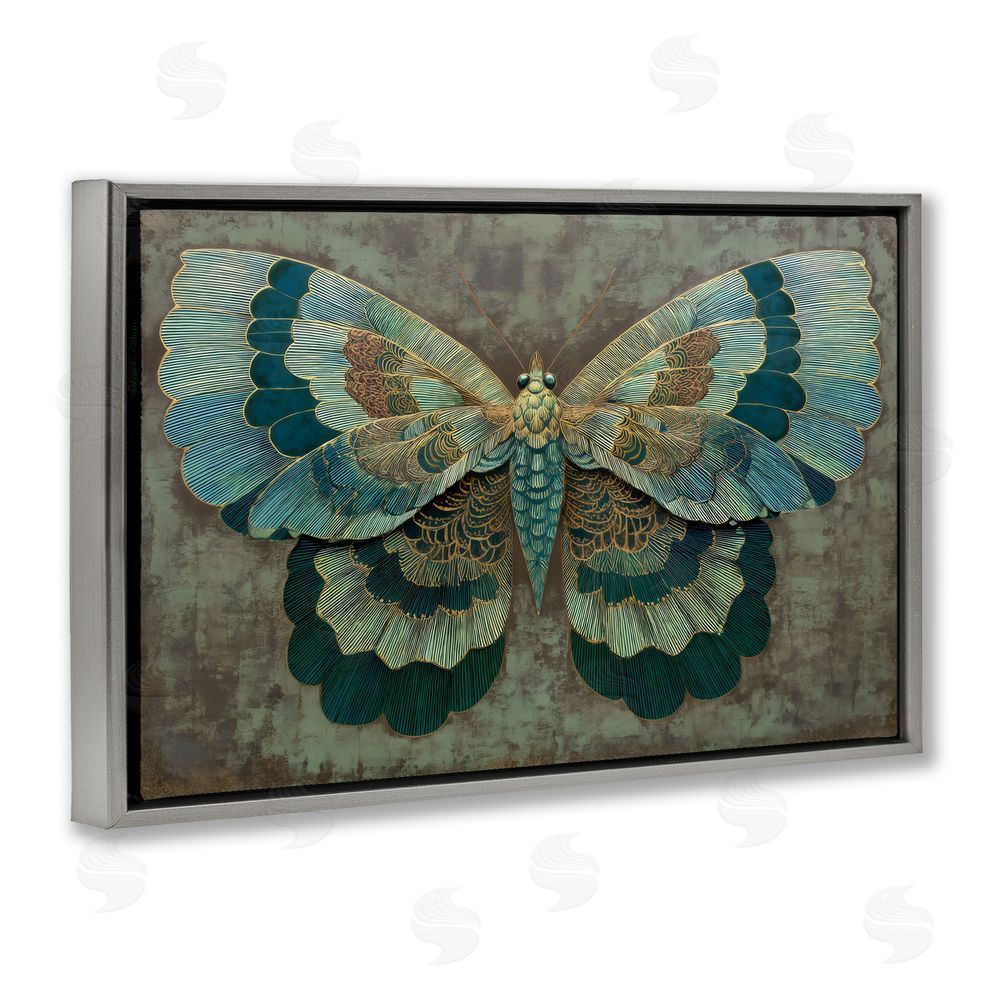 Petal Prints Design Golden Jewel Butterfly Gray Floating Framed Canvas Wall Art