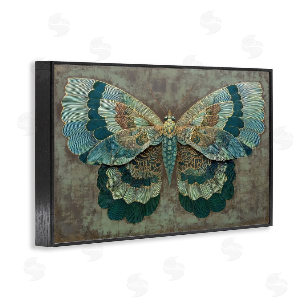 Petal Prints Design Golden Jewel Butterfly Black Framed Giclee Wall Art