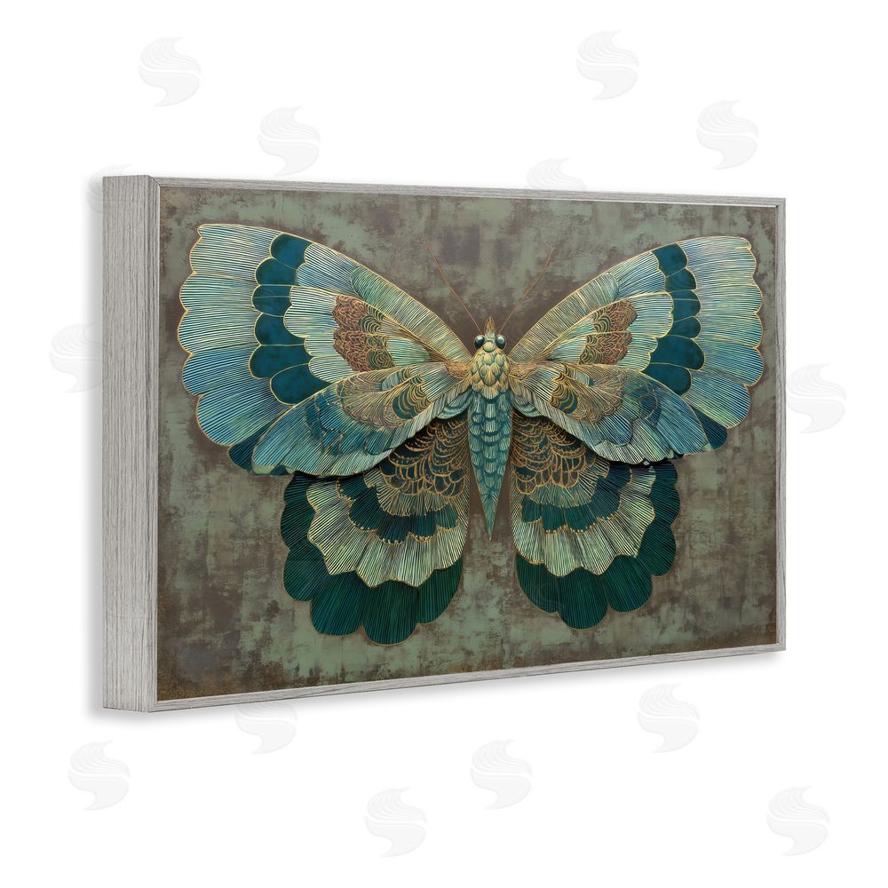 Petal Prints Design Golden Jewel Butterfly Gray Framed Giclee Wall Art