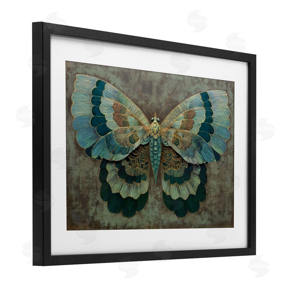 Petal Prints Design Golden Jewel Butterfly Black Framed Print Under Glass Wall Art