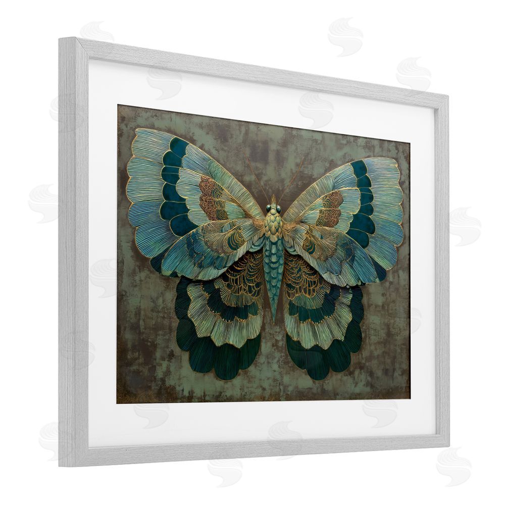 Petal Prints Design Golden Jewel Butterfly Gray Framed Print Under Glass Wall Art
