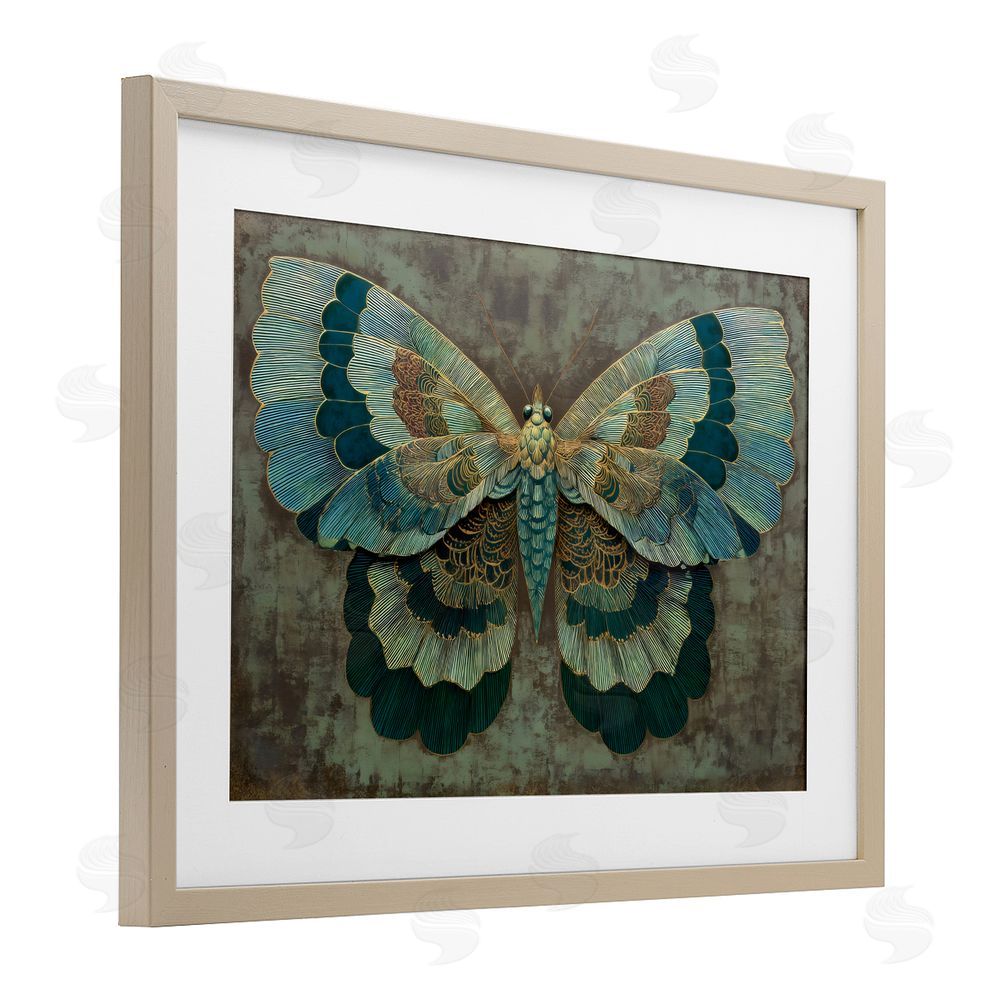 Petal Prints Design Golden Jewel Butterfly Brown Framed Print Under Glass Wall Art