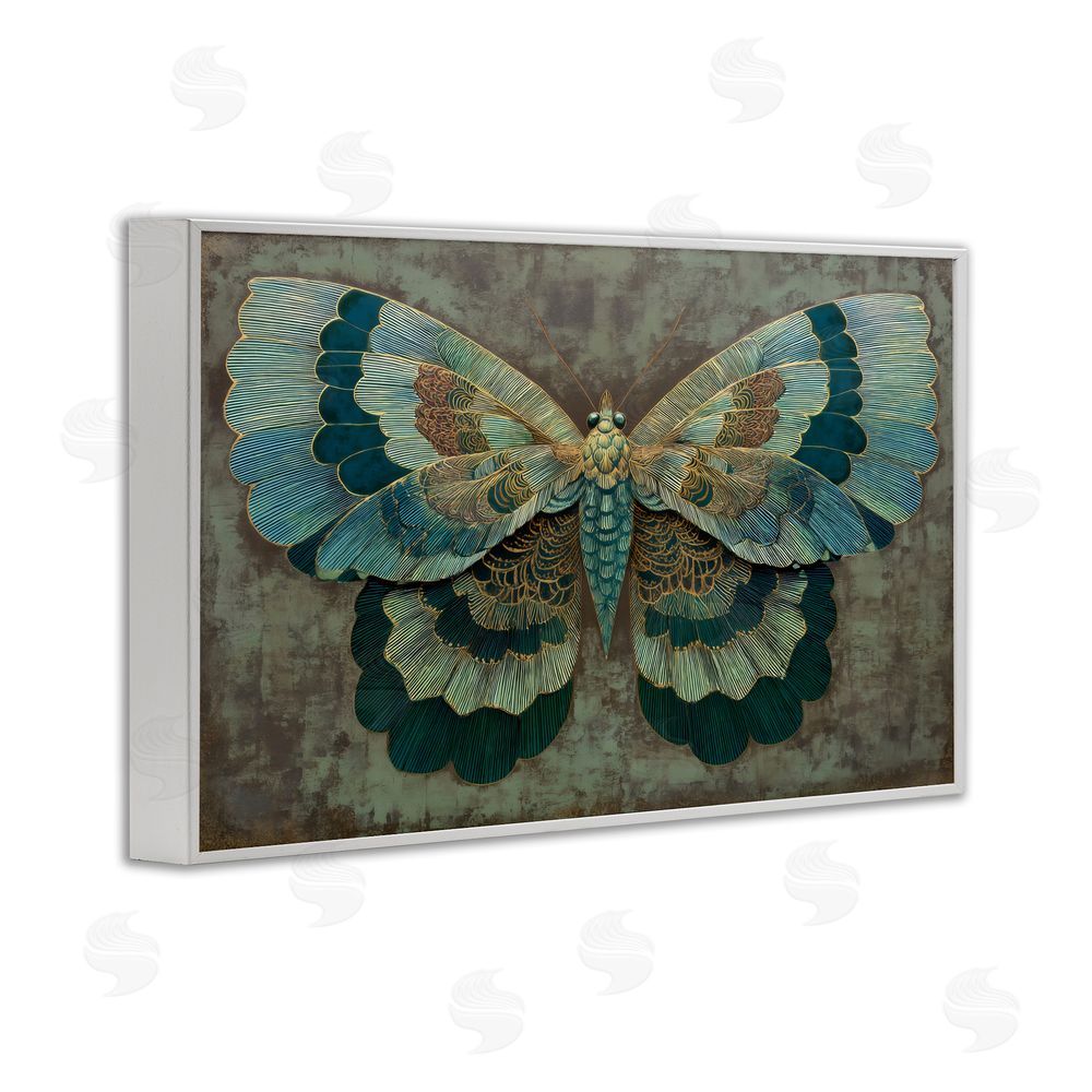 Petal Prints Design Golden Jewel Butterfly White Framed Giclee Wall Art