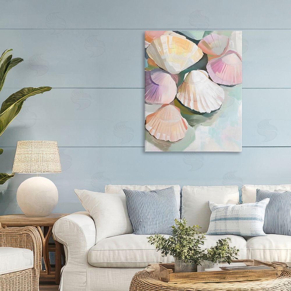 The Prints Vibe Pink Seashells Marine Collection Stretched Canvas Wall Art in Room