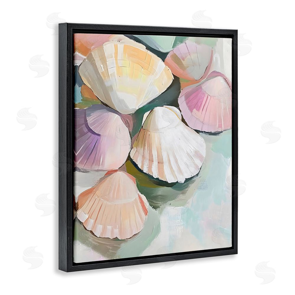 The Prints Vibe Pink Seashells Marine Collection Black Floating Framed Canvas Wall Art
