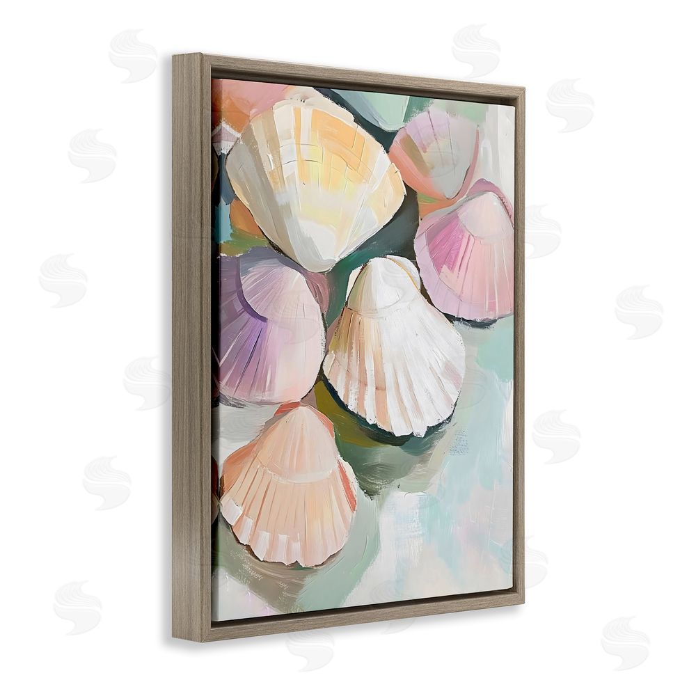The Prints Vibe Pink Seashells Marine Collection Brown Floating Framed Canvas Wall Art