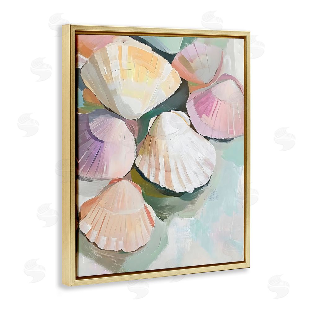 The Prints Vibe Pink Seashells Marine Collection Gold Floating Framed Canvas Wall Art