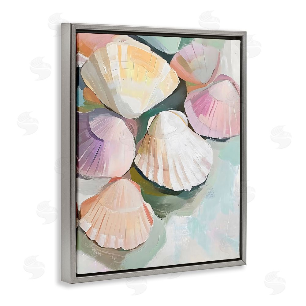 The Prints Vibe Pink Seashells Marine Collection Gray Floating Framed Canvas Wall Art