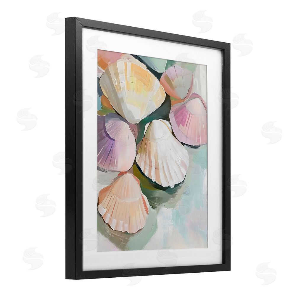 The Prints Vibe Pink Seashells Marine Collection Black Framed Print Under Glass Wall Art