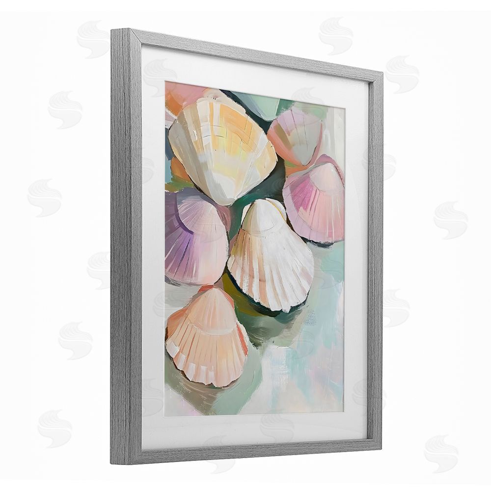 The Prints Vibe Pink Seashells Marine Collection Gray Framed Print Under Glass Wall Art