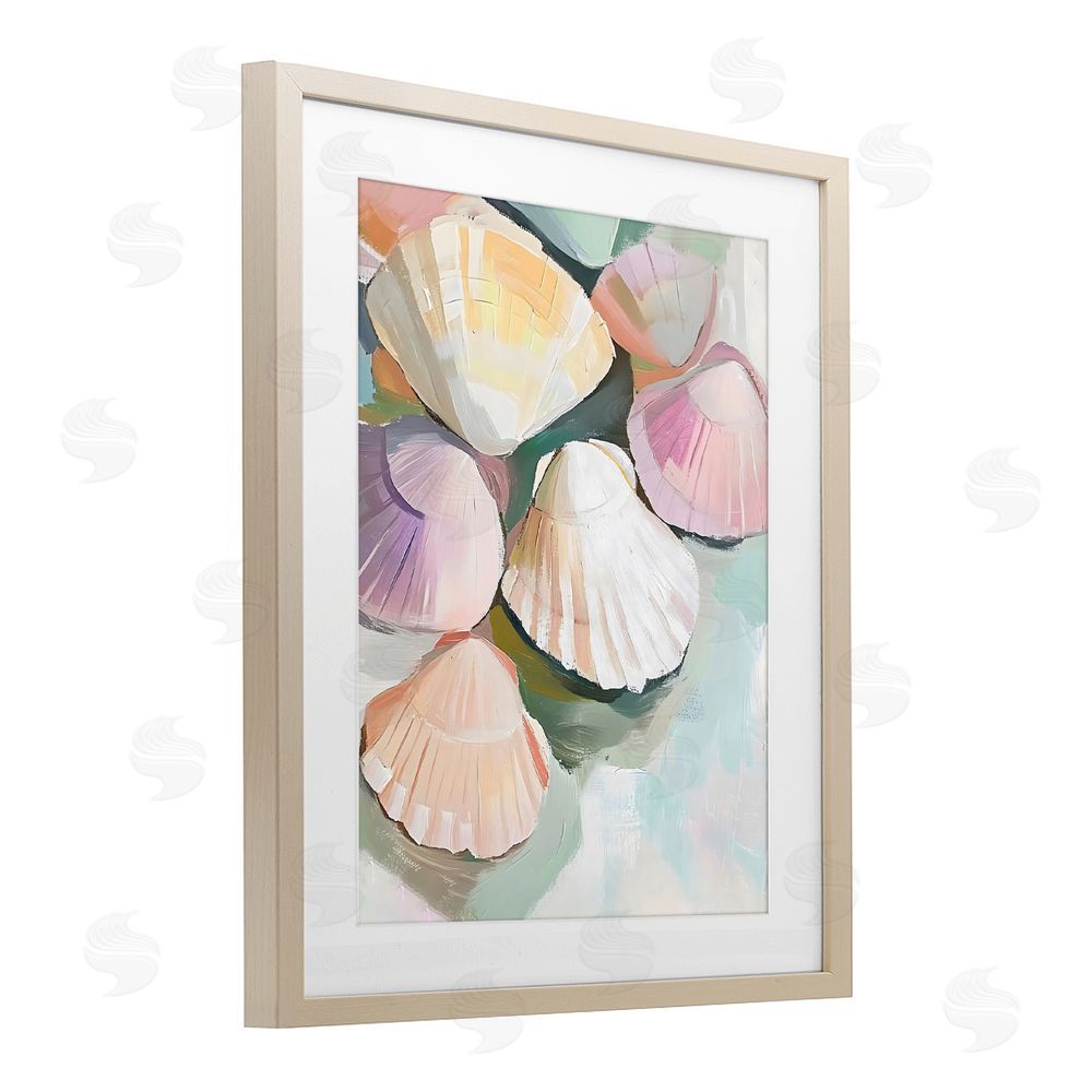 The Prints Vibe Pink Seashells Marine Collection Brown Framed Print Under Glass Wall Art