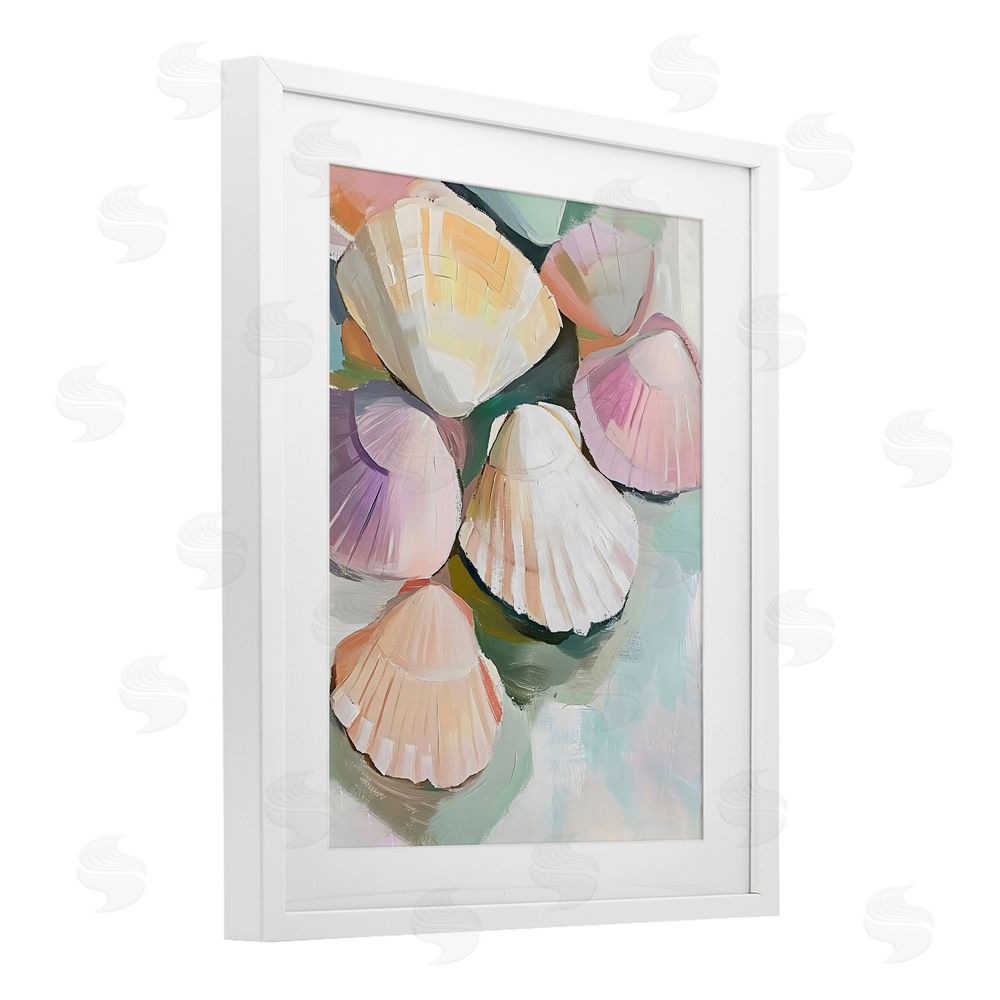 The Prints Vibe Pink Seashells Marine Collection White Framed Print Under Glass Wall Art