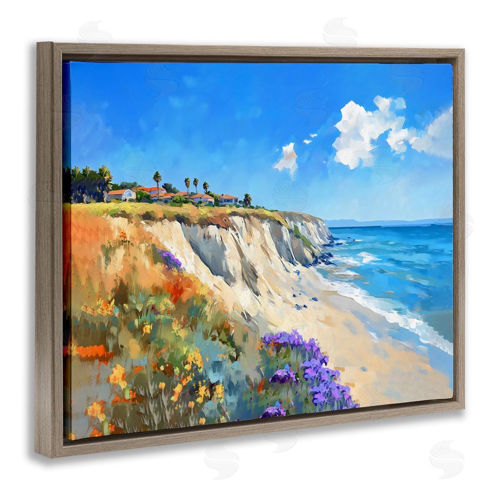 The Prints Vibe Coastal Wildflower Field Brown Floating Frame Canvas Wall Art Print