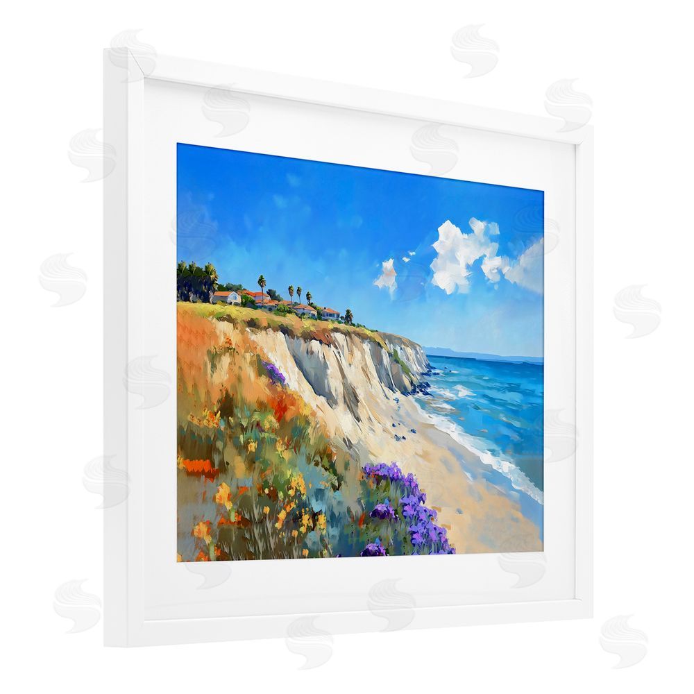 The Prints Vibe Coastal Wildflower Field White Framed Print Under Glass Wall Art