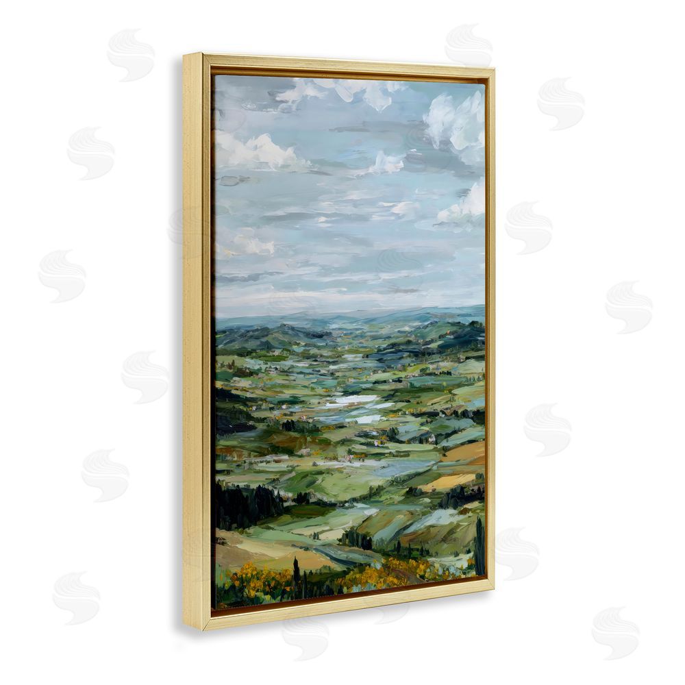 Petal Prints Design Valley Living with Verdant Hills Gold Floating Framed Canvas Wall Art Print