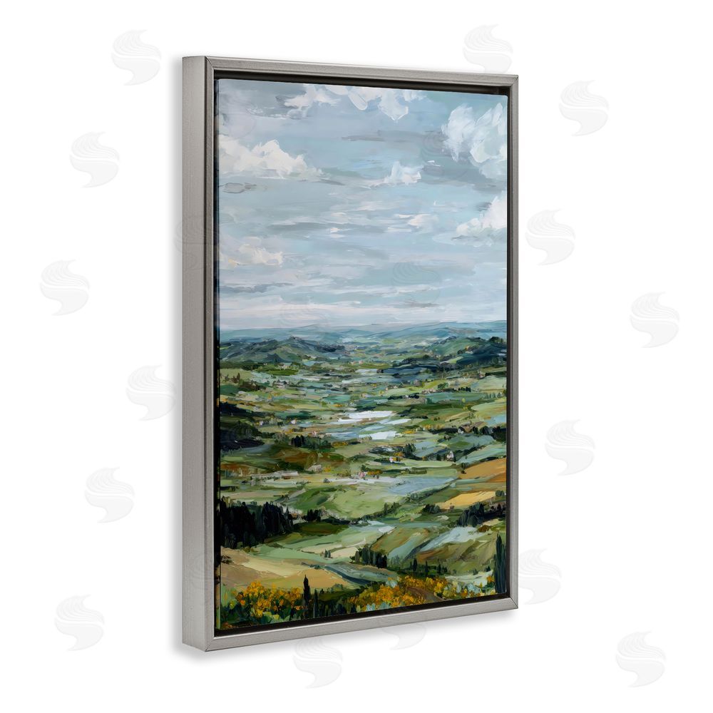 Petal Prints Design Valley Living with Verdant Hills Gray Floating Framed Canvas Wall Art Print