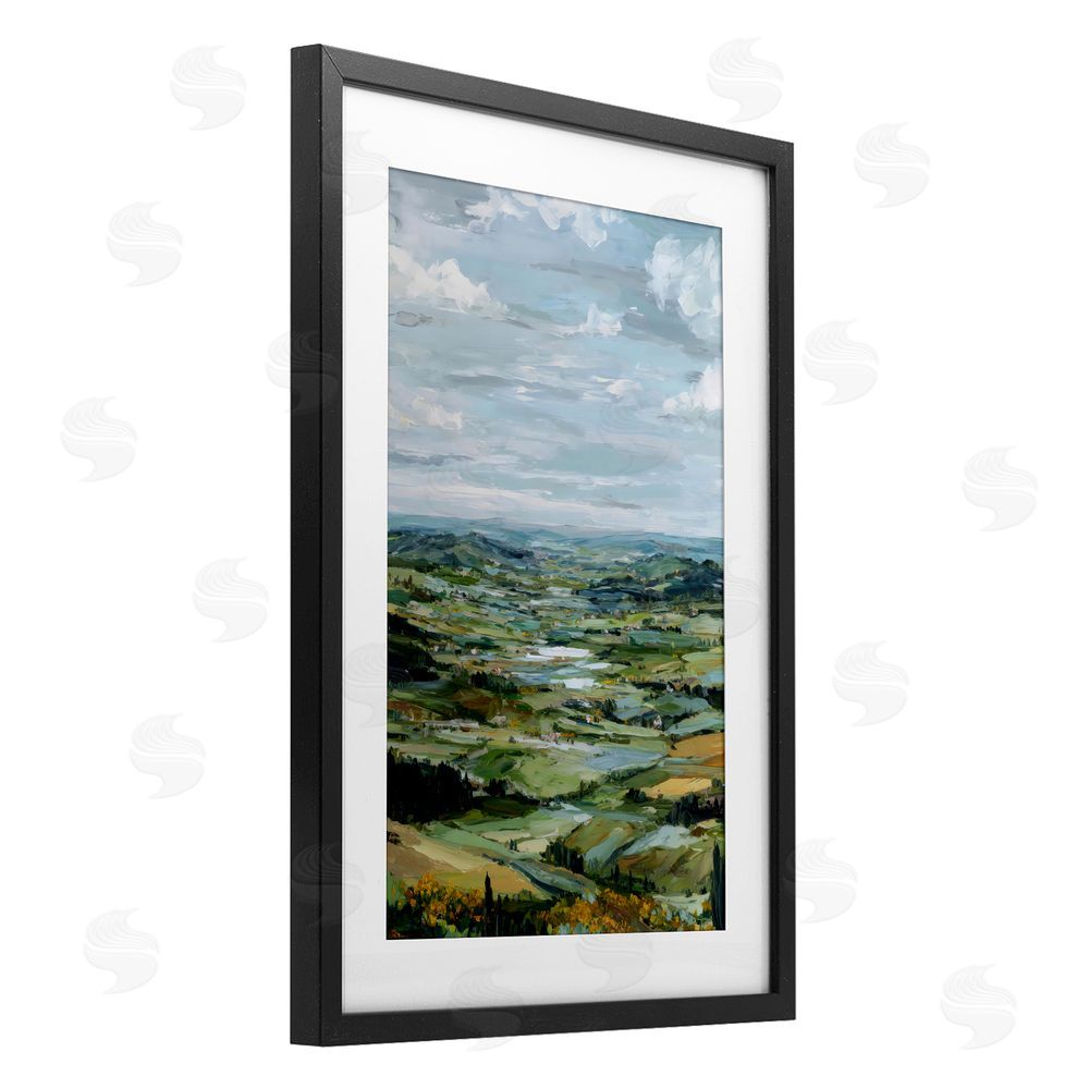 Petal Prints Design Valley Living with Verdant Hills Black Framed Print Under Glass with White Mat Wall Art
