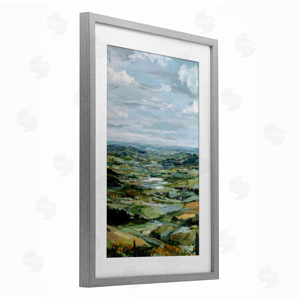 Petal Prints Design Valley Living with Verdant Hills Gray Framed Print Under Glass with White Mat Wall Art