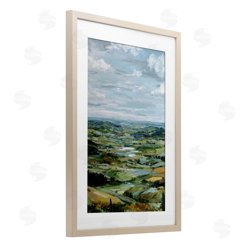 Petal Prints Design Valley Living with Verdant Hills Brown Framed Print Under Glass with White Mat Wall Art