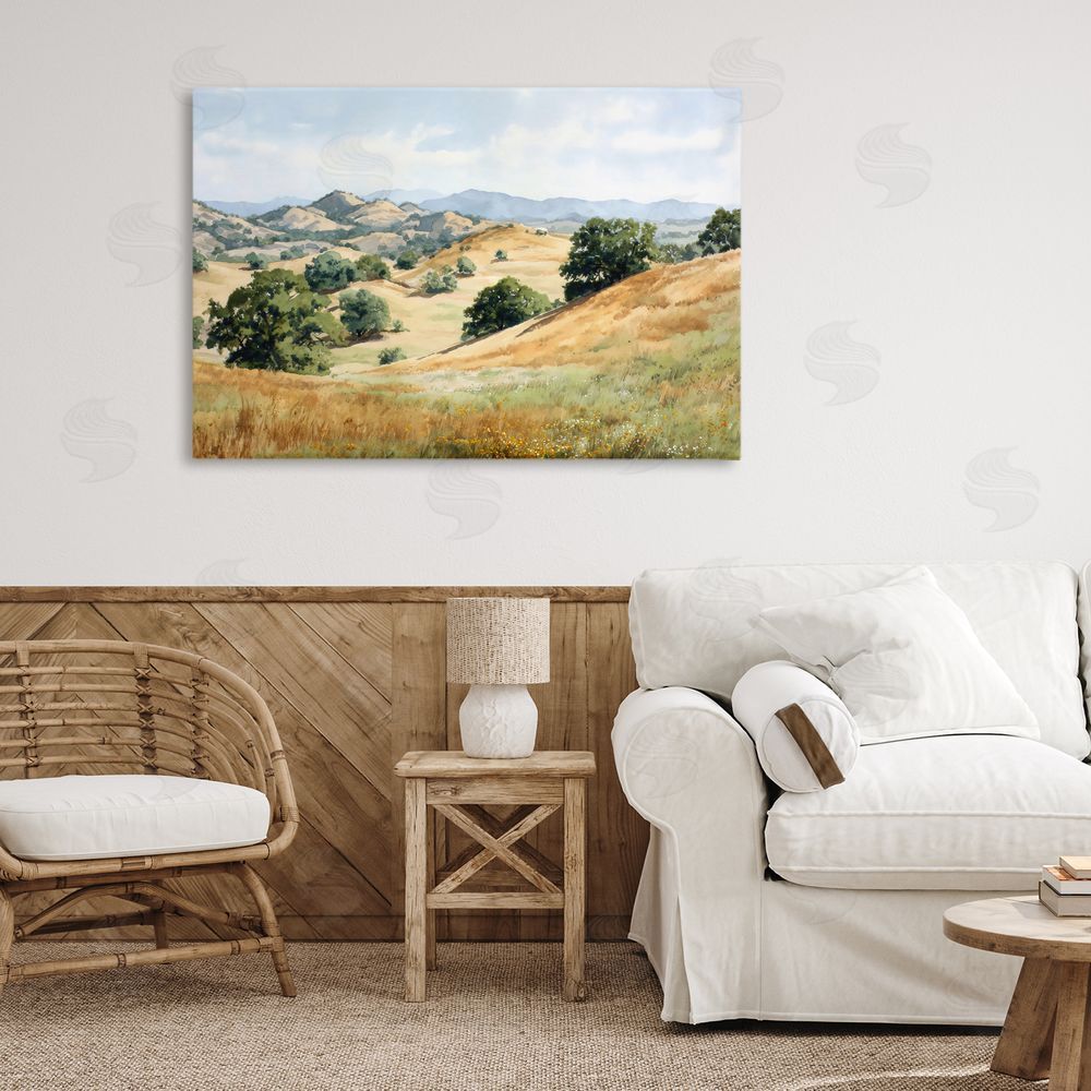 Petal Prints Design Idyllic Mountains and Trees Stretched Canvas Wall Art in Room