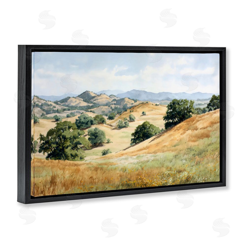 Petal Prints Design Idyllic Mountains and Trees Black Floating Framed Canvas Wall Art
