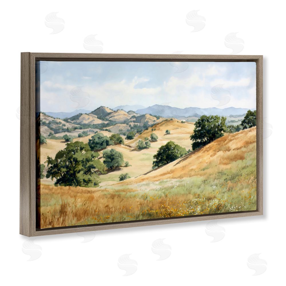 Petal Prints Design Idyllic Mountains and Trees Brown Floating Framed Canvas Wall Art