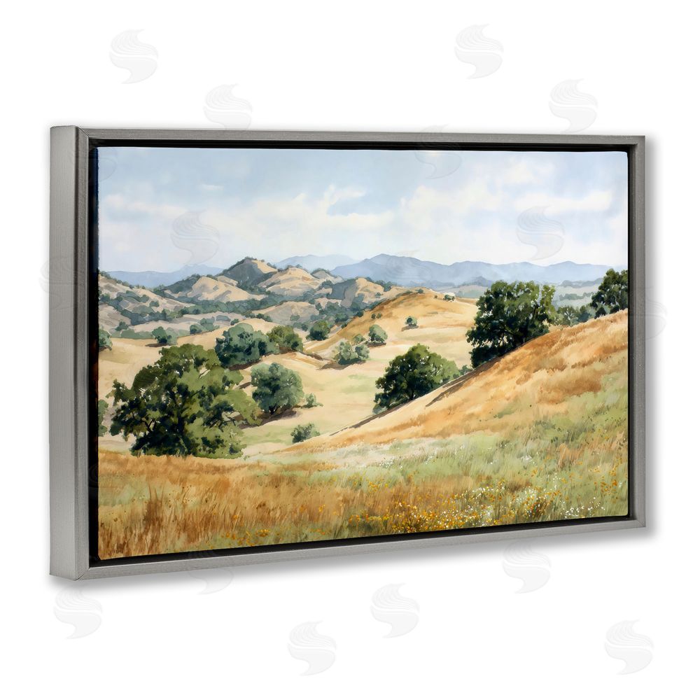 Petal Prints Design Idyllic Mountains and Trees Gray Floating Framed Canvas Wall Art