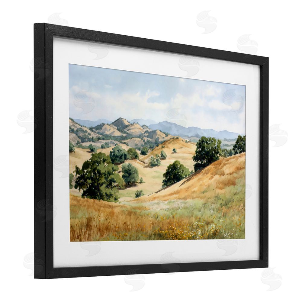 Petal Prints Design Idyllic Mountains and Trees Black Framed Print Under Glass Wall Art
