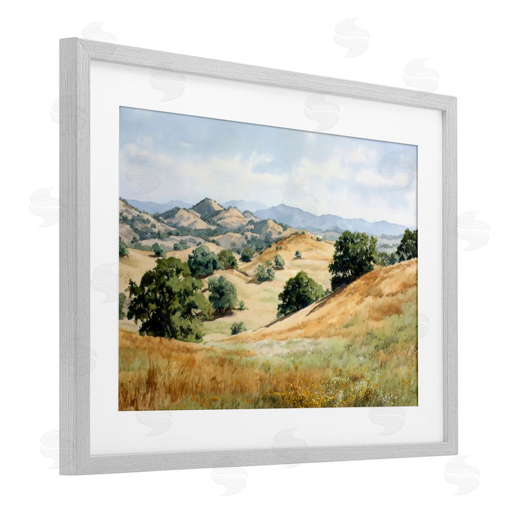 Petal Prints Design Idyllic Mountains and Trees Gray Framed Print Under Glass Wall Art