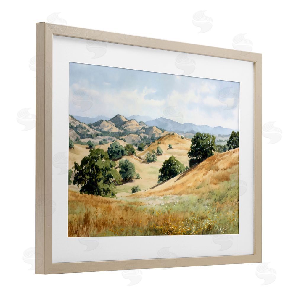 Petal Prints Design Idyllic Mountains and Trees Brown Framed Print Under Glass Wall Art